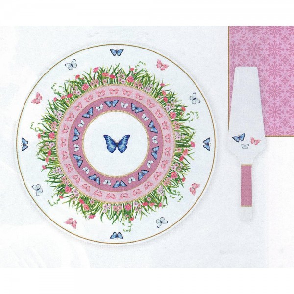 Spring Parade - Porselen Kek Servis Tabağı 32 cm Dilimleyicili