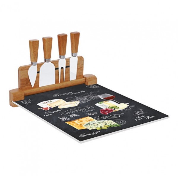 Easy Life - World of Cheese Siyah Cam Peynir Kesme ve Sunum Seti 30 cm